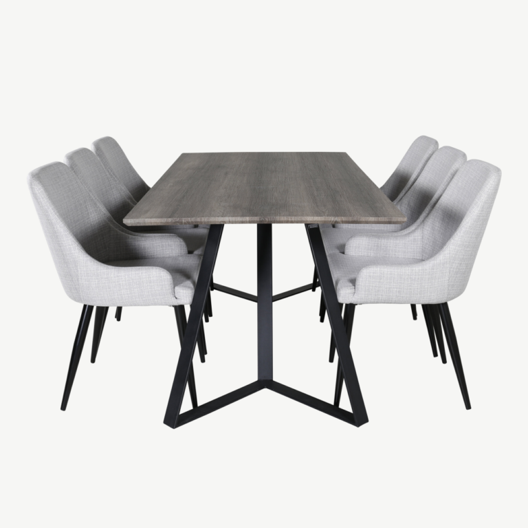 Ristkülikukujuline söögilaud Marina ja hallid Plaza toolid (6 tk, hall/must) - GR20264