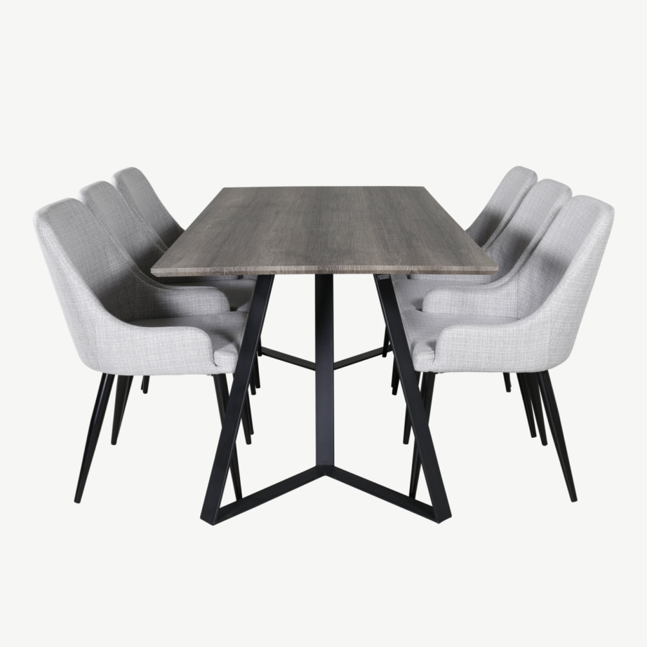 Ristkülikukujuline söögilaud Marina ja hallid Plaza toolid (6 tk, hall/must), GR20264 – 2