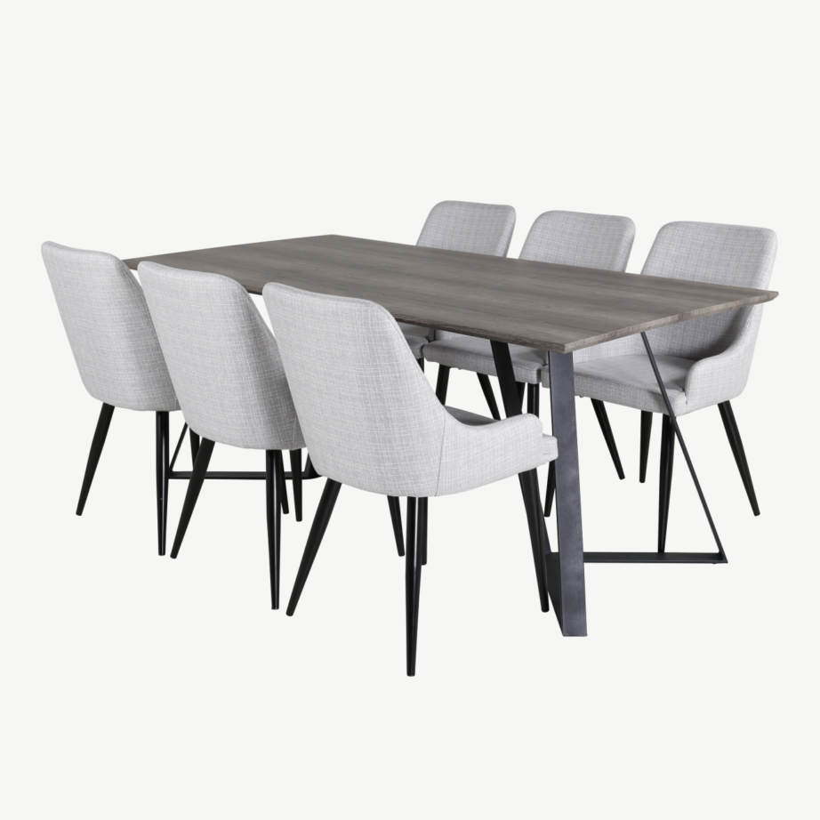 Ristkülikukujuline söögilaud Marina ja hallid Plaza toolid (6 tk, hall/must), GR20264