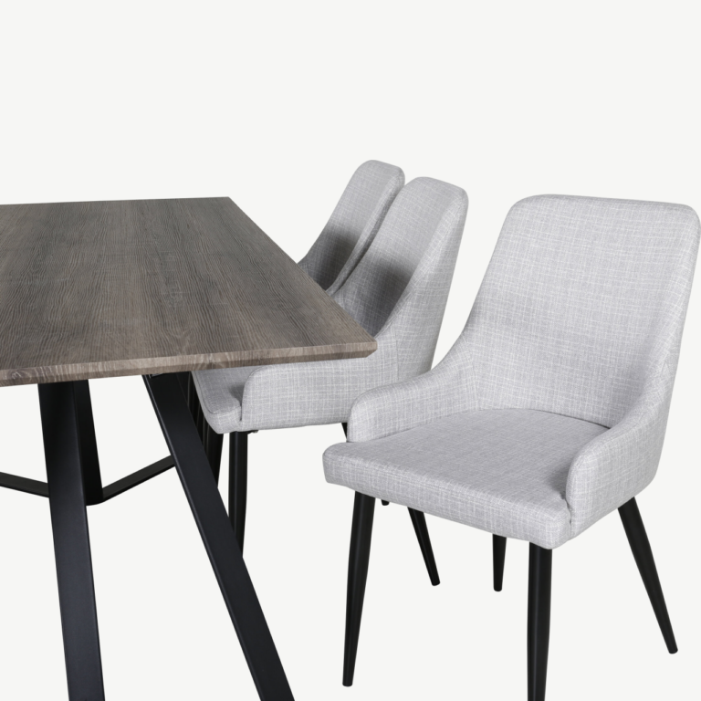 Ristkülikukujuline söögilaud Marina ja hallid Plaza toolid (6 tk, hall/must) - GR20264