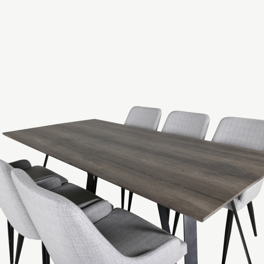 Ristkülikukujuline söögilaud Marina ja hallid Plaza toolid (6 tk, hall/must), GR20264 – 4