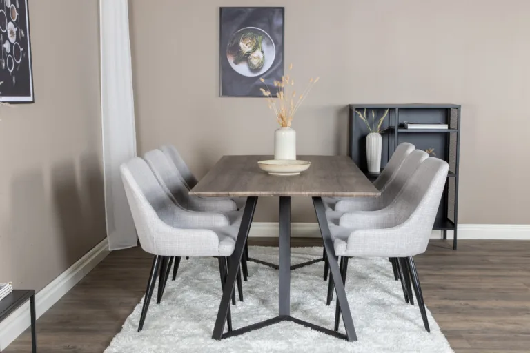 Ristkülikukujuline söögilaud Marina ja hallid Plaza toolid (6 tk, hall/must) - GR20264