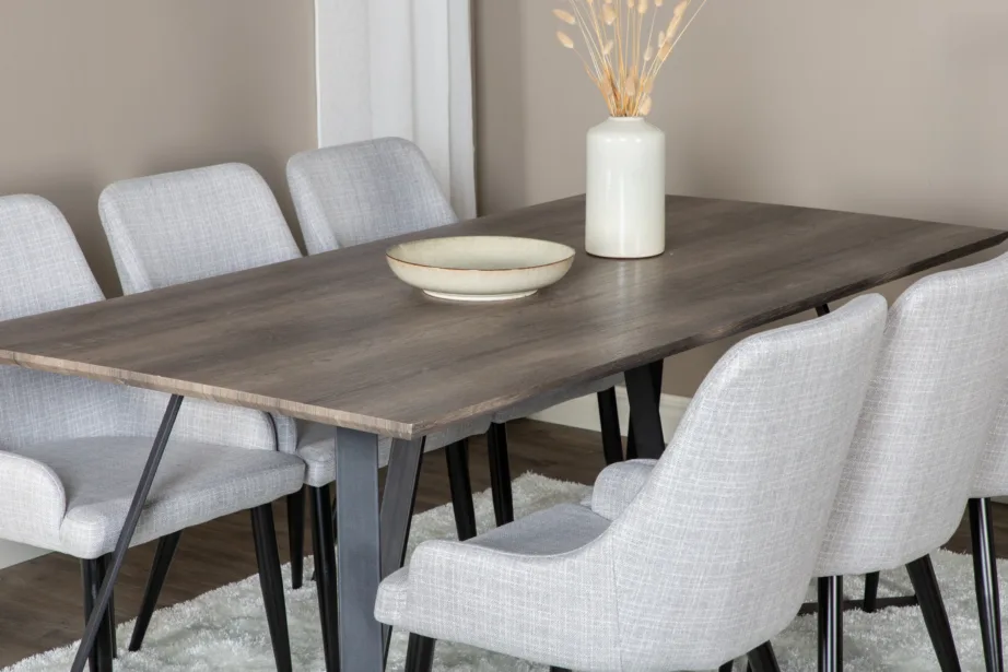 Ristkülikukujuline söögilaud Marina ja hallid Plaza toolid (6 tk, hall/must), GR20264 – 8