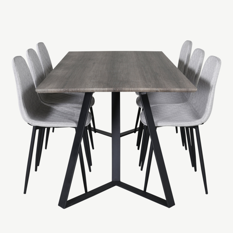 Marina ristkülikukujuline hall söögikomplekt – laud ja 6 halli tooli mustade jalgadega, GR20265 – 2