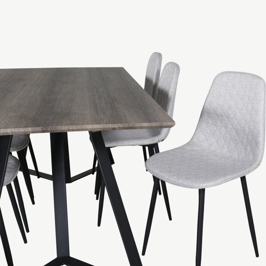 Marina ristkülikukujuline hall söögikomplekt – laud ja 6 halli tooli mustade jalgadega, GR20265 – 3