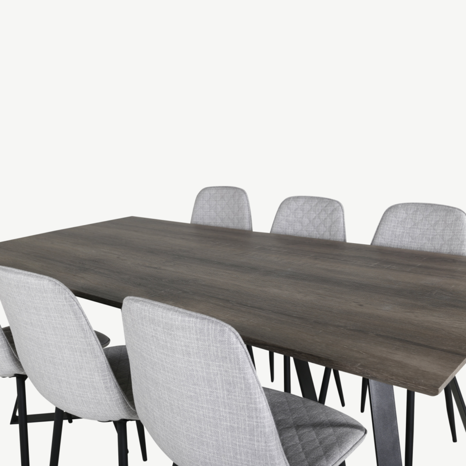 Marina ristkülikukujuline hall söögikomplekt – laud ja 6 halli tooli mustade jalgadega, GR20265 – 4
