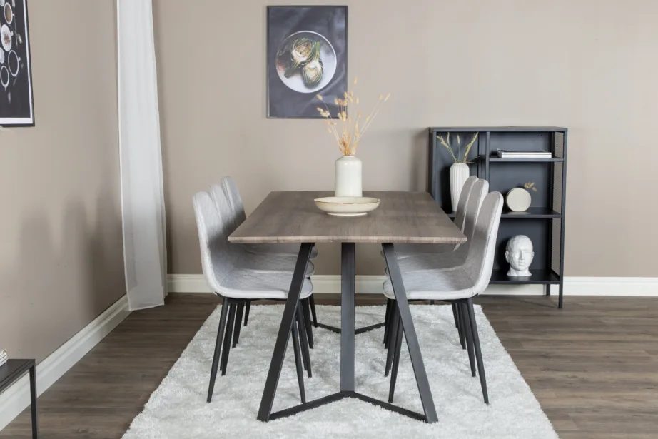 Marina ristkülikukujuline hall söögikomplekt – laud ja 6 halli tooli mustade jalgadega, GR20265 – 5