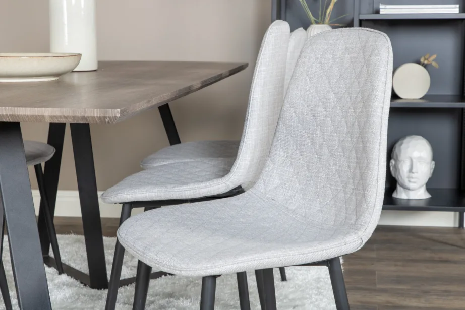 Marina ristkülikukujuline hall söögikomplekt – laud ja 6 halli tooli mustade jalgadega, GR20265 – 7