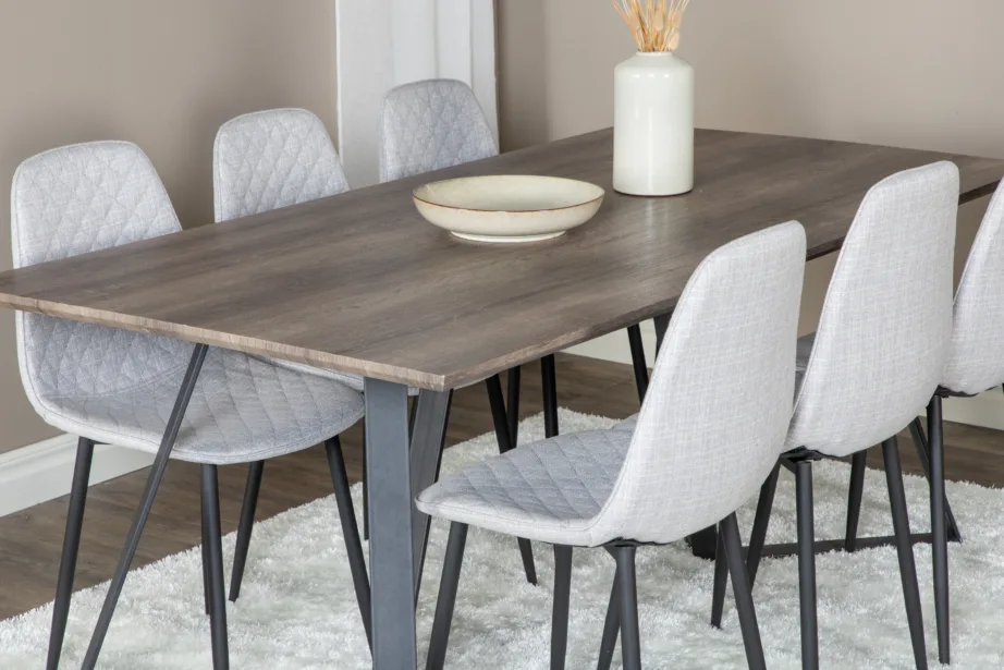 Marina ristkülikukujuline hall söögikomplekt – laud ja 6 halli tooli mustade jalgadega, GR20265 – 8