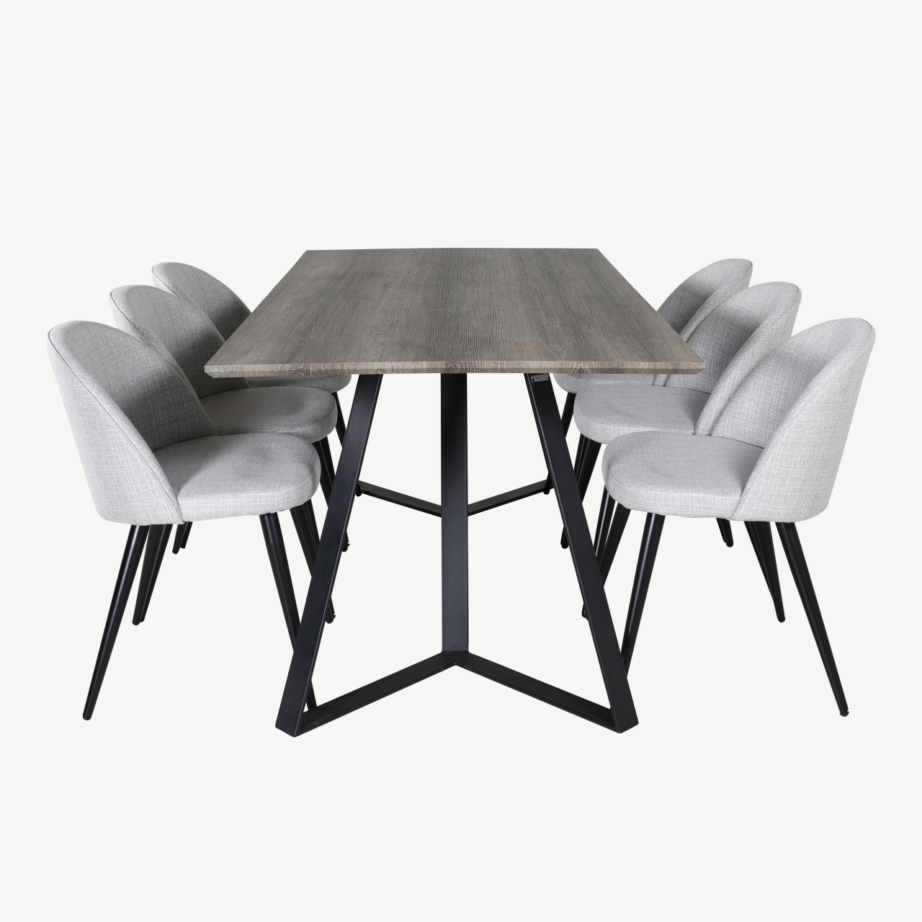 Marina ristkülikukujuline hall söögitoakomplekt mustade jalgadega lauaga ja helehallide polsterdatud toolidega, GR20267 – 2