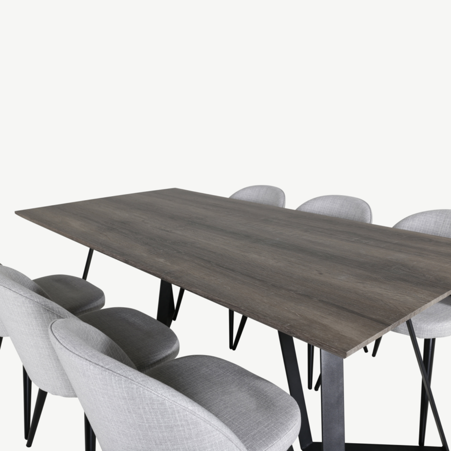 Marina ristkülikukujuline hall söögitoakomplekt mustade jalgadega lauaga ja helehallide polsterdatud toolidega, GR20267 – 4