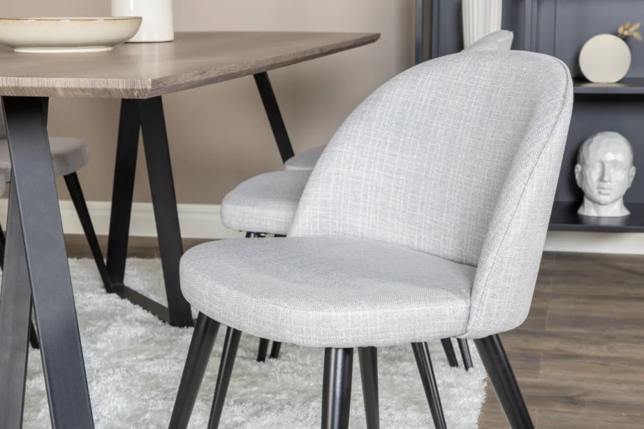 Marina ristkülikukujuline hall söögitoakomplekt mustade jalgadega lauaga ja helehallide polsterdatud toolidega, GR20267 – 7