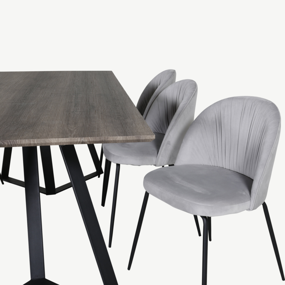 Söögilauakomplekt Marina – hall MDF laud ja hallid sametist toolid musta raamiga, GR20268 – 3