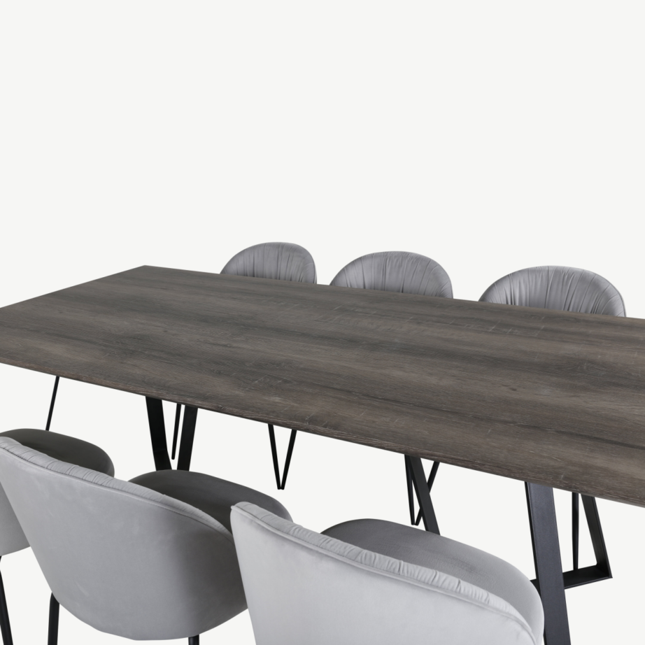 Söögilauakomplekt Marina – hall MDF laud ja hallid sametist toolid musta raamiga, GR20268 – 4