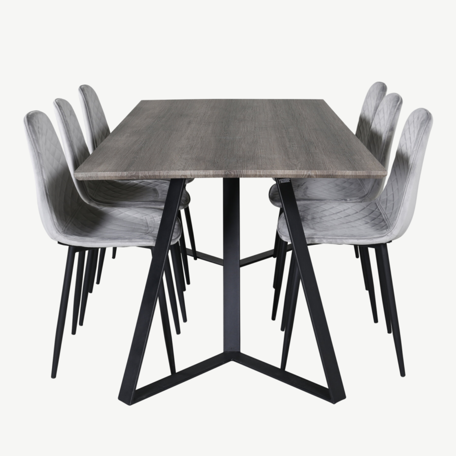 Marina ristkülikukujuline hall söögilaud ja 6 velvetkangaga tooli, mustade jalgadega, GR20269 – 2