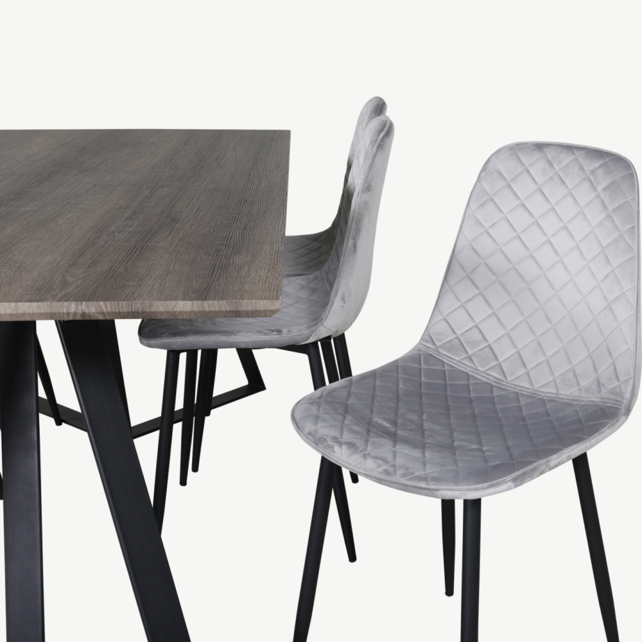 Marina ristkülikukujuline hall söögilaud ja 6 velvetkangaga tooli, mustade jalgadega, GR20269 – 3