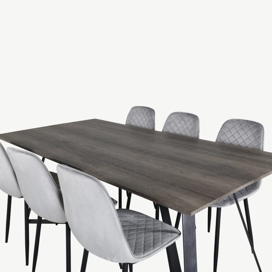 Marina ristkülikukujuline hall söögilaud ja 6 velvetkangaga tooli, mustade jalgadega, GR20269 – 4