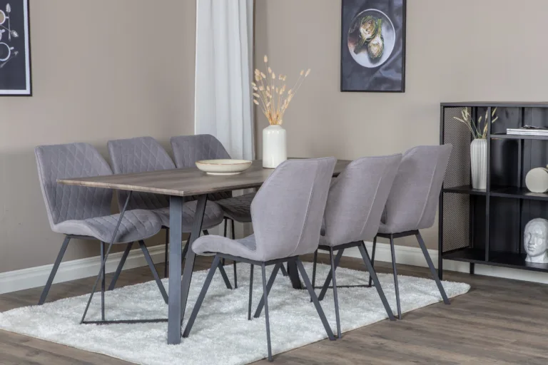 Marina hall ristkülikukujuline söögilaua komplekt 6 halli kangast tooliga - GR20270