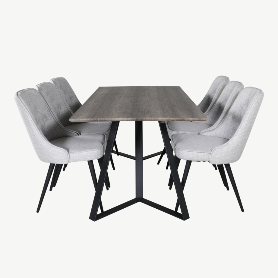 Ristkülikukujuline söögilauakomplekt Marina 6 helehalli tooliga, GR20271 – 2