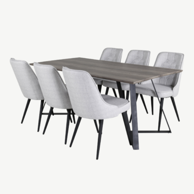 Ristkülikukujuline söögilauakomplekt Marina 6 helehalli tooliga - GR20271