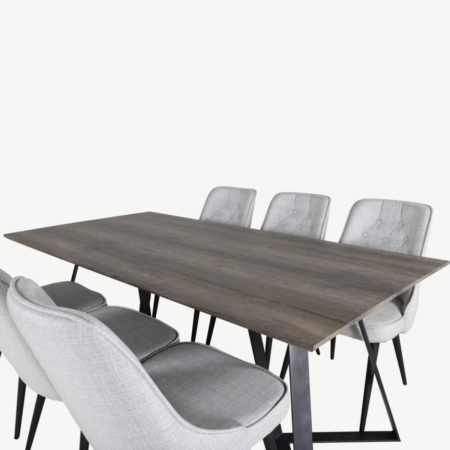 Ristkülikukujuline söögilauakomplekt Marina 6 helehalli tooliga, GR20271 – 4