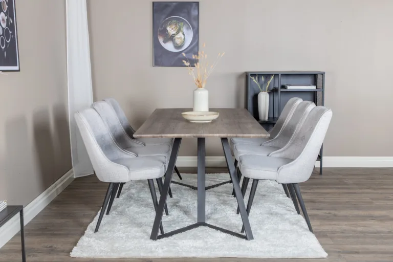 Ristkülikukujuline söögilauakomplekt Marina 6 helehalli tooliga - GR20271