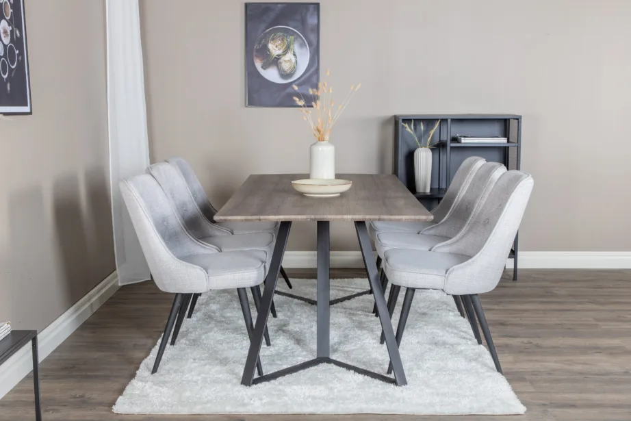 Ristkülikukujuline söögilauakomplekt Marina 6 helehalli tooliga, GR20271 – 5