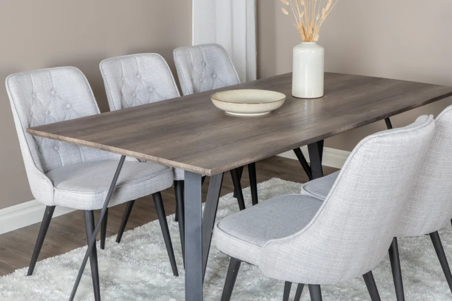 Ristkülikukujuline söögilauakomplekt Marina 6 helehalli tooliga, GR20271 – 8