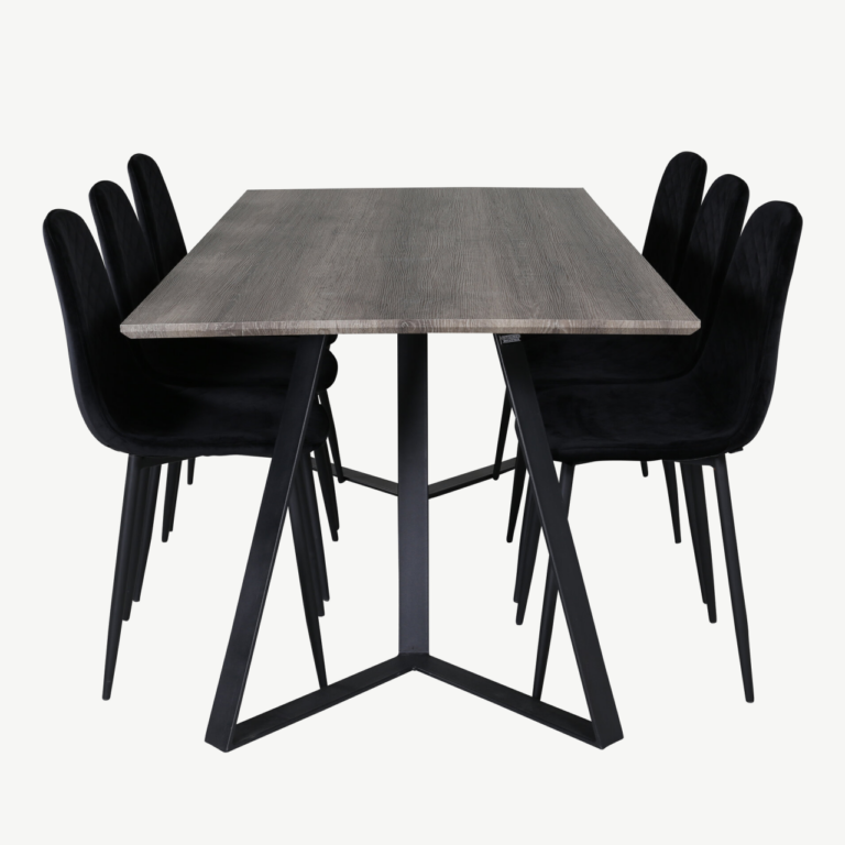 Marina hall söögilauakomplekt (MDF, 180x90 cm) mustade samettoolidega - GR20274
