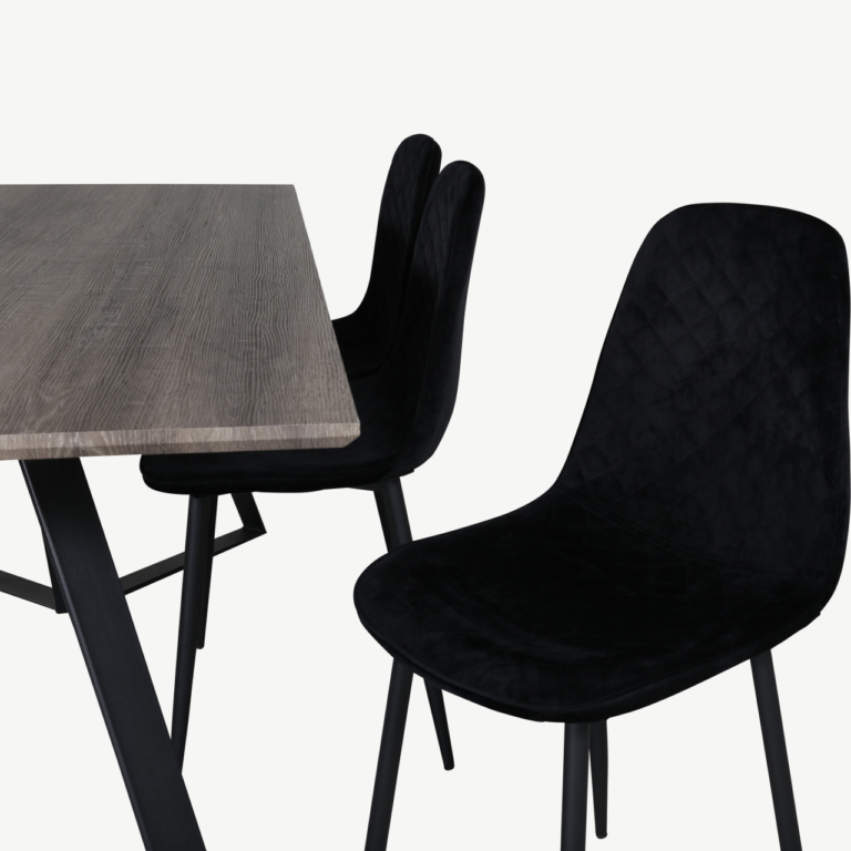 Marina hall söögilauakomplekt (MDF, 180x90 cm) mustade samettoolidega - GR20274