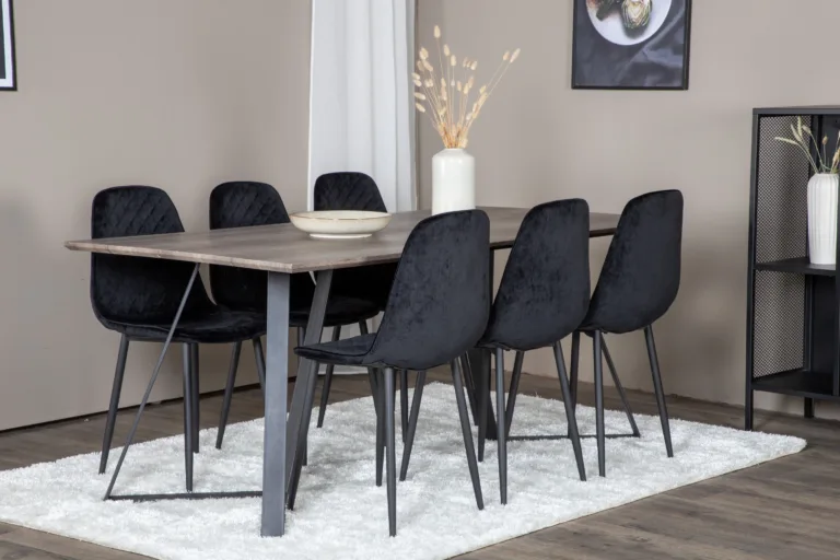 Marina hall söögilauakomplekt (MDF, 180x90 cm) mustade samettoolidega - GR20274