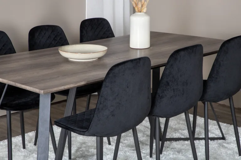 Marina hall söögilauakomplekt (MDF, 180x90 cm) mustade samettoolidega - GR20274