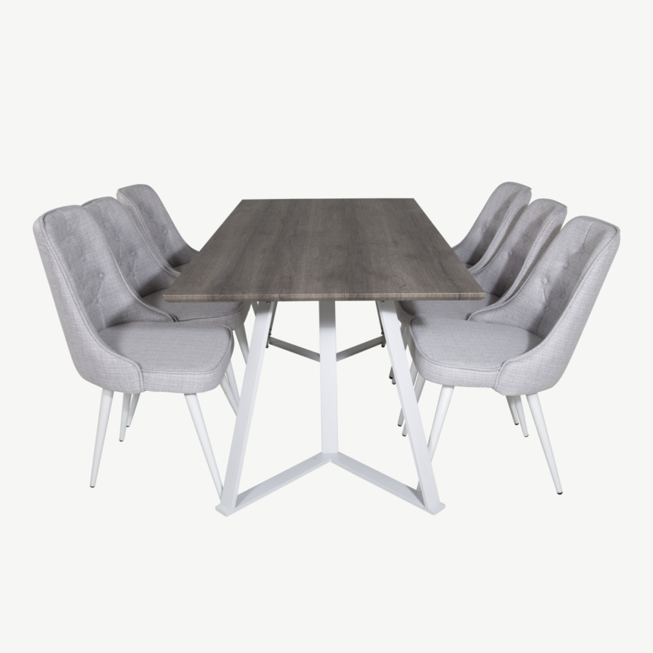 Ristkülikukujuline söögitoakomplekt Marina – hall söögilaud ja 6 helehalli tooli, GR20278 – 2