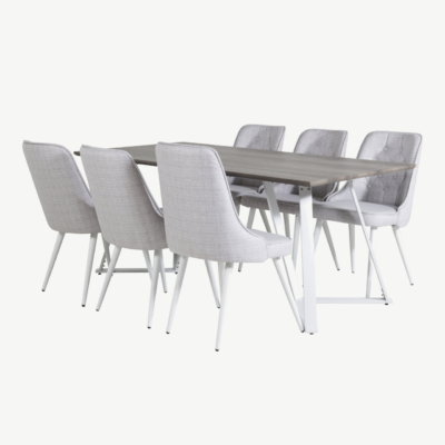 Ristkülikukujuline söögitoakomplekt Marina – hall söögilaud ja 6 helehalli tooli - GR20278