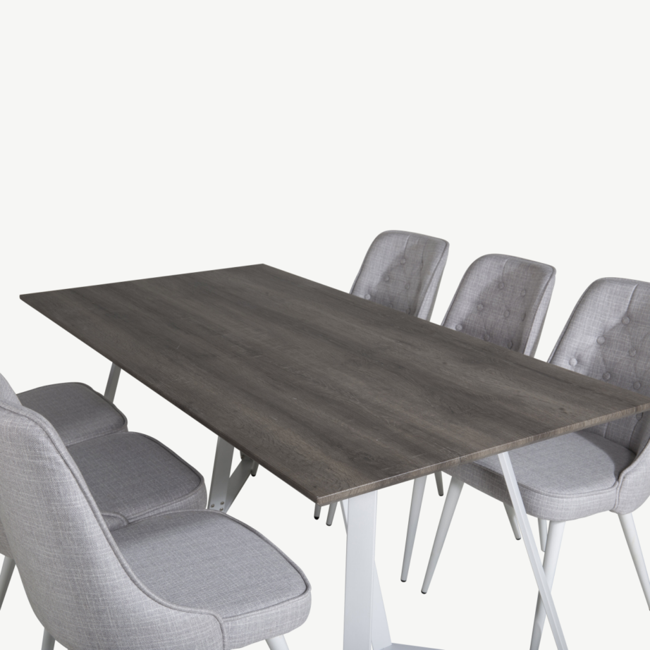 Ristkülikukujuline söögitoakomplekt Marina – hall söögilaud ja 6 helehalli tooli, GR20278 – 4