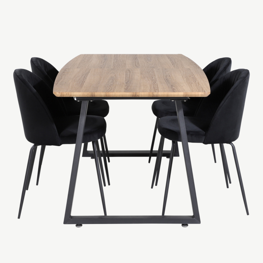 Inca ristkülikukujuline söögilaud mustade velvetist toolidega, GR20290 – 2