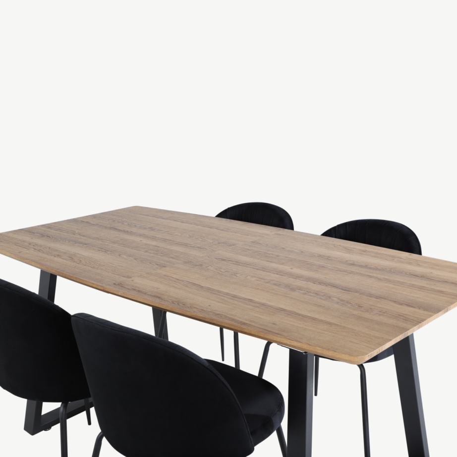 Inca ristkülikukujuline söögilaud mustade velvetist toolidega, GR20290 – 4