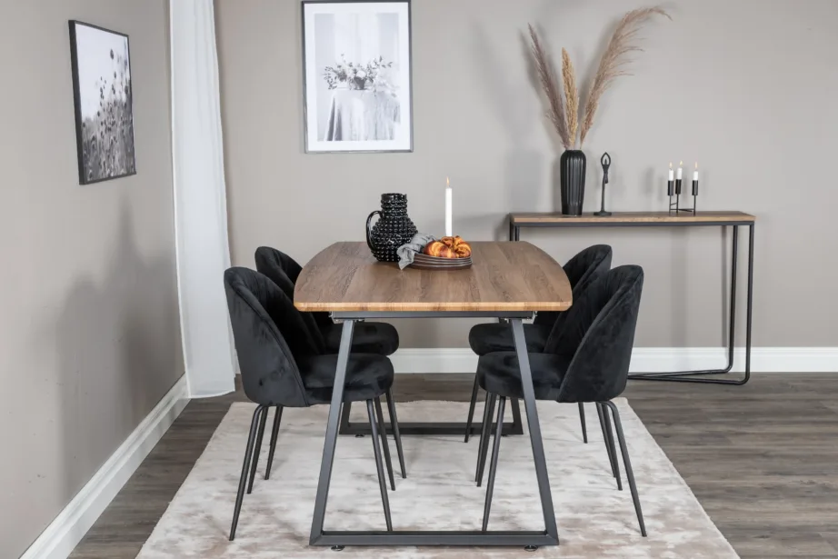 Inca ristkülikukujuline söögilaud mustade velvetist toolidega, GR20290 – 5