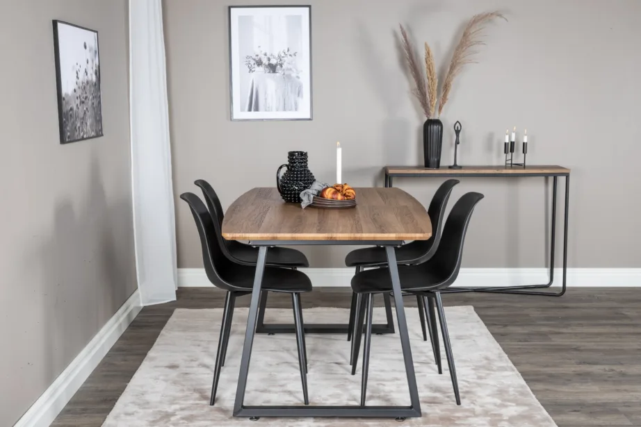 Söögitoakomplekt Inca tammepuidu imitatsiooniga lauaga ja mustade plastiktoolidega, 4 tk, GR20291 – 5