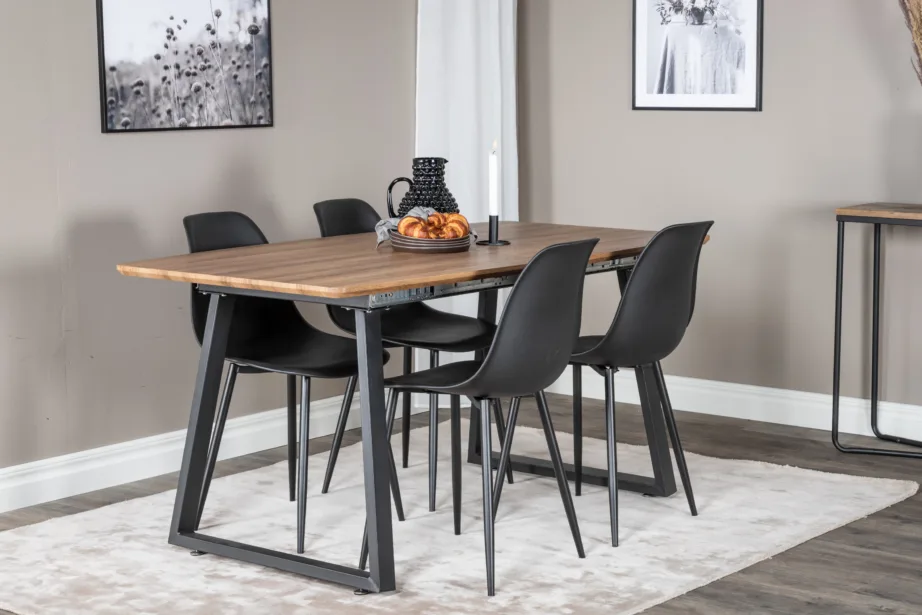 Söögitoakomplekt Inca tammepuidu imitatsiooniga lauaga ja mustade plastiktoolidega, 4 tk, GR20291 – 6