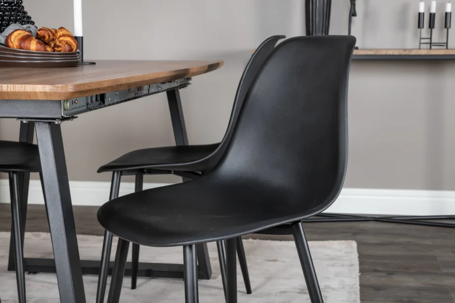 Söögitoakomplekt Inca tammepuidu imitatsiooniga lauaga ja mustade plastiktoolidega, 4 tk, GR20291 – 7