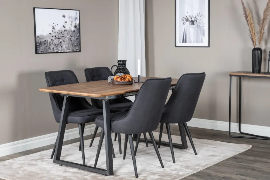 Inca pähklitooni söögikomplekt – mustade velvettoolidega, GR20292 – 6