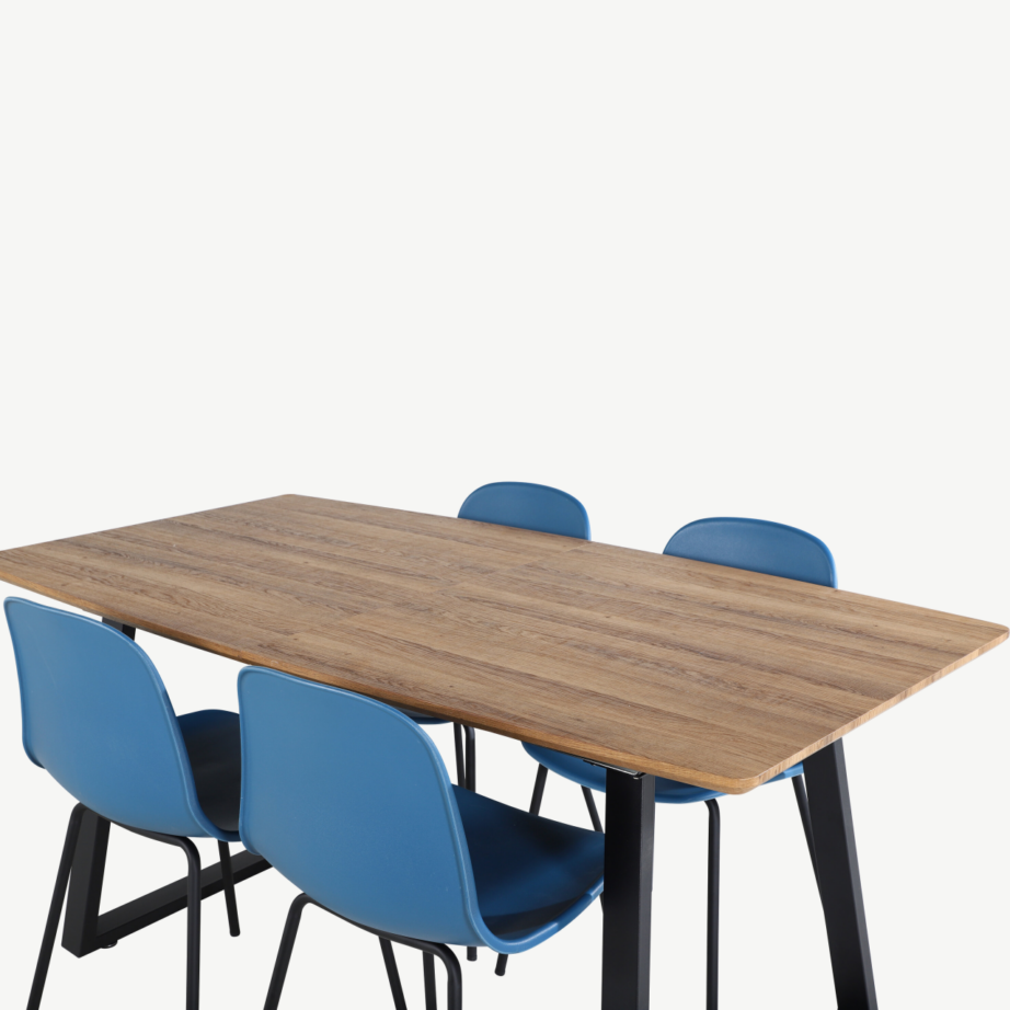 Inca ristkülikukujuline söögilaud siniste Arctic toolidega (pähklitoon, mustad terasjalad), GR20295 – 4