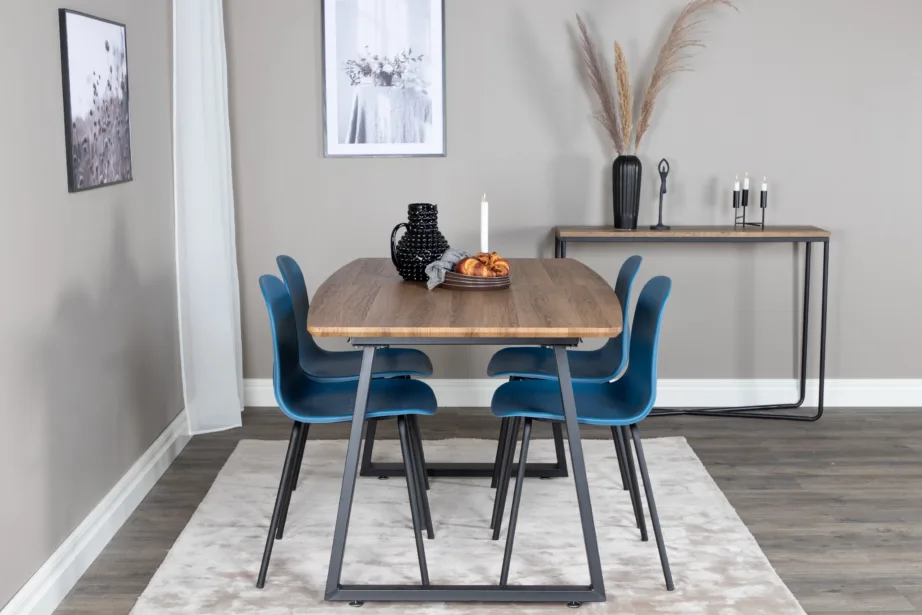 Inca ristkülikukujuline söögilaud siniste Arctic toolidega (pähklitoon, mustad terasjalad), GR20295 – 5