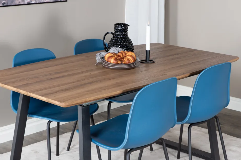 Inca ristkülikukujuline söögilaud siniste Arctic toolidega (pähklitoon, mustad terasjalad), GR20295 – 8