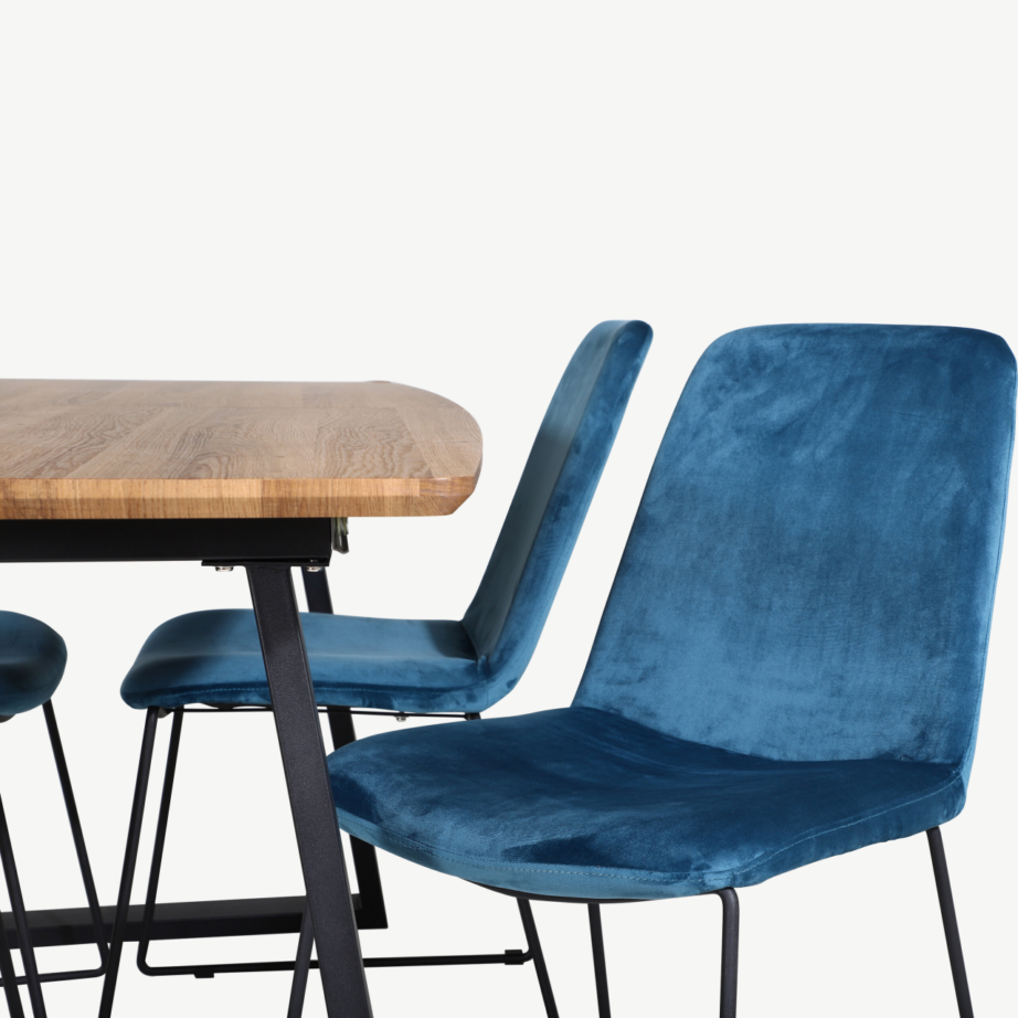 Inca ristkülikukujuline söögikomplekt tammeplaadiga ja siniste toolidega, GR20297 – 3