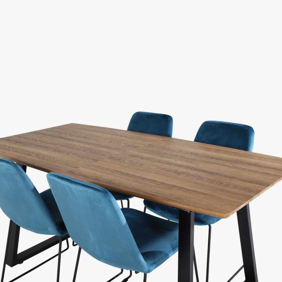 Inca ristkülikukujuline söögikomplekt tammeplaadiga ja siniste toolidega, GR20297 – 4