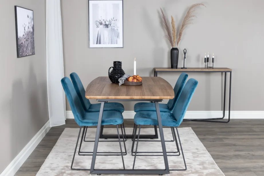 Inca ristkülikukujuline söögikomplekt tammeplaadiga ja siniste toolidega, GR20297 – 5