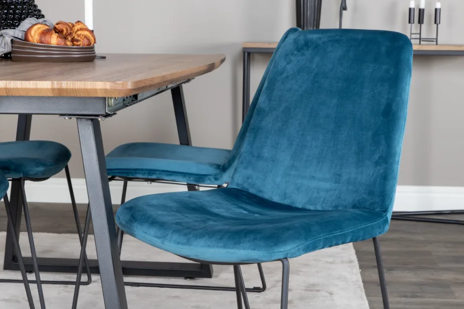 Inca ristkülikukujuline söögikomplekt tammeplaadiga ja siniste toolidega, GR20297 – 7