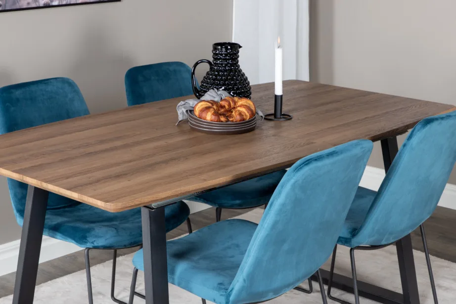 Inca ristkülikukujuline söögikomplekt tammeplaadiga ja siniste toolidega, GR20297 – 8